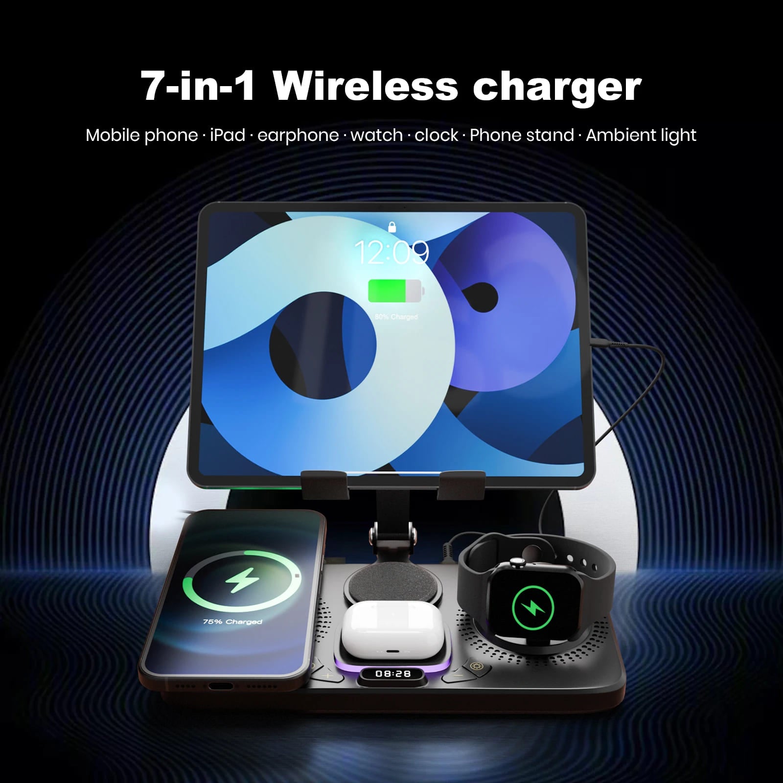 7-in-1 Wireless Charging Station with Tablet Stand